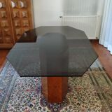 Table smoked glass and walnut bramble 80s