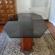 Table smoked glass and walnut bramble 80s