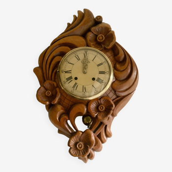 Vintage Carved Rococo Wall Clock Mid 20th Century, Germany