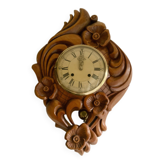 Vintage Carved Rococo Wall Clock Mid 20th Century, Germany