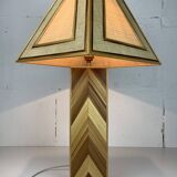Midcentury pencil reed rattan bamboo and brass table lamp, 1970s