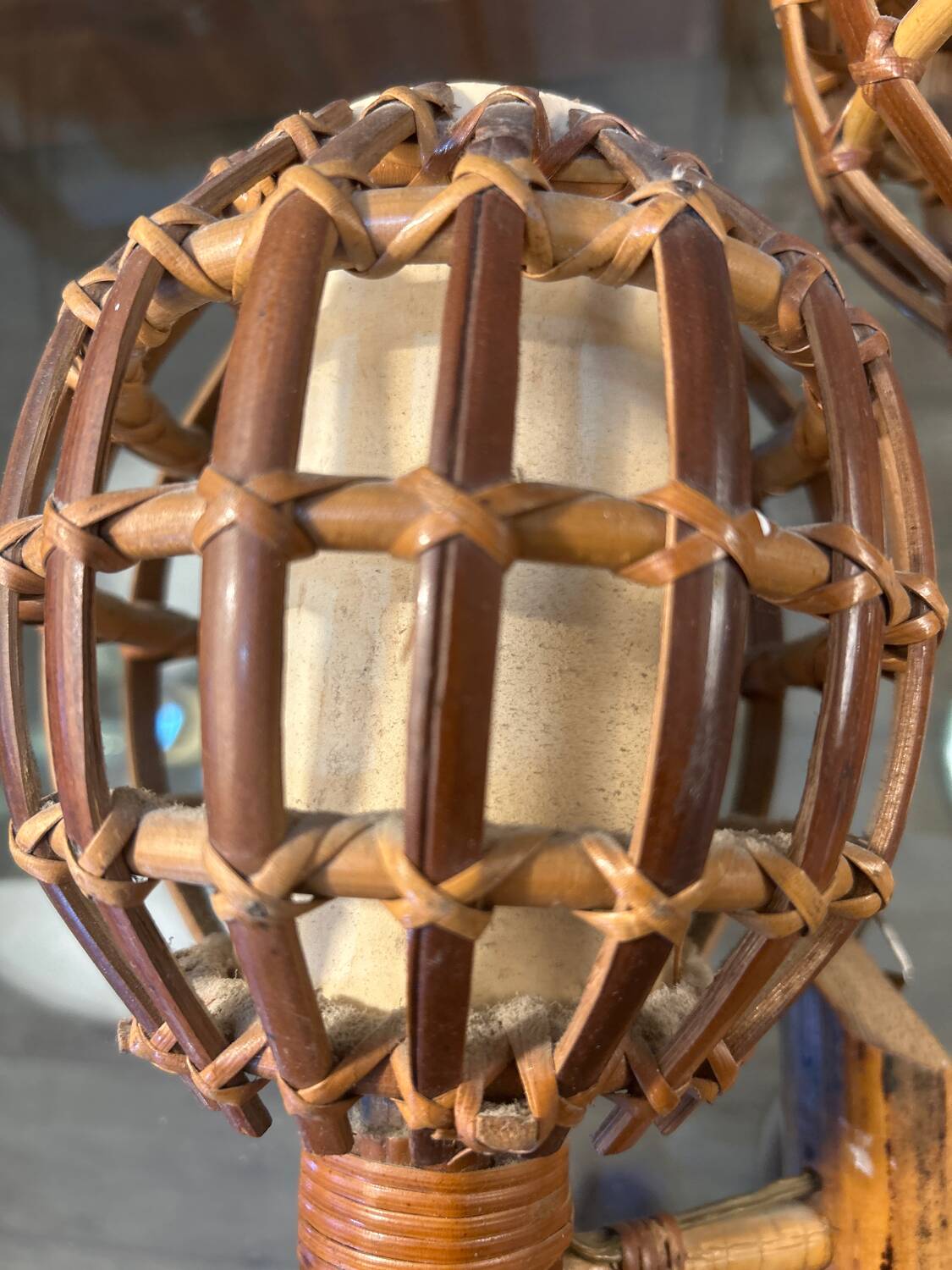 Pair of wall lights, rattan, 1950