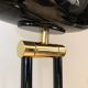 Black lacquered metal floor lamp with brass.