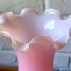 Light pink opaline vase, wavy swan neck.