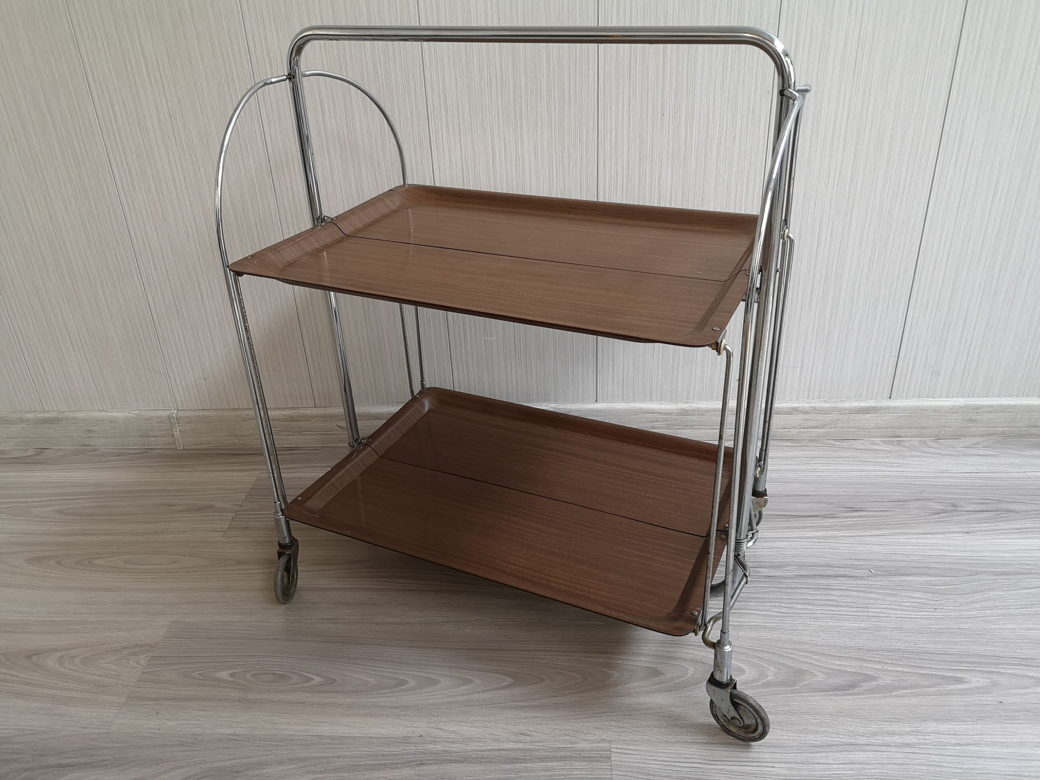 Vintage coffee table, bar, folding side table on wheels