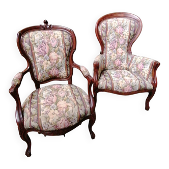 Coppia di poltrone vintage in tessuto floreale anni '50