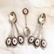 Set of 7 small dessert spoon or coffee with porcelain cabochon
