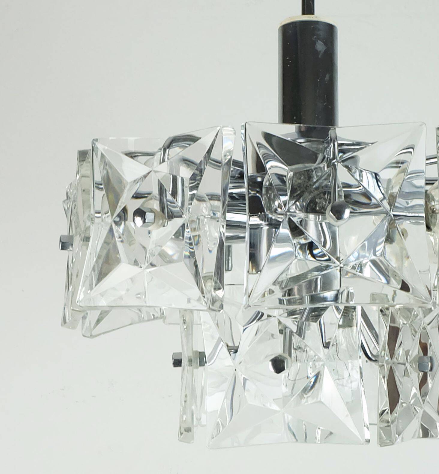 elegant 2-tier kinkeldey mid century PENDANT LIGHT crystal glass and chrome