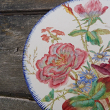 Large dish in faience Longchamp iron earth Flowers