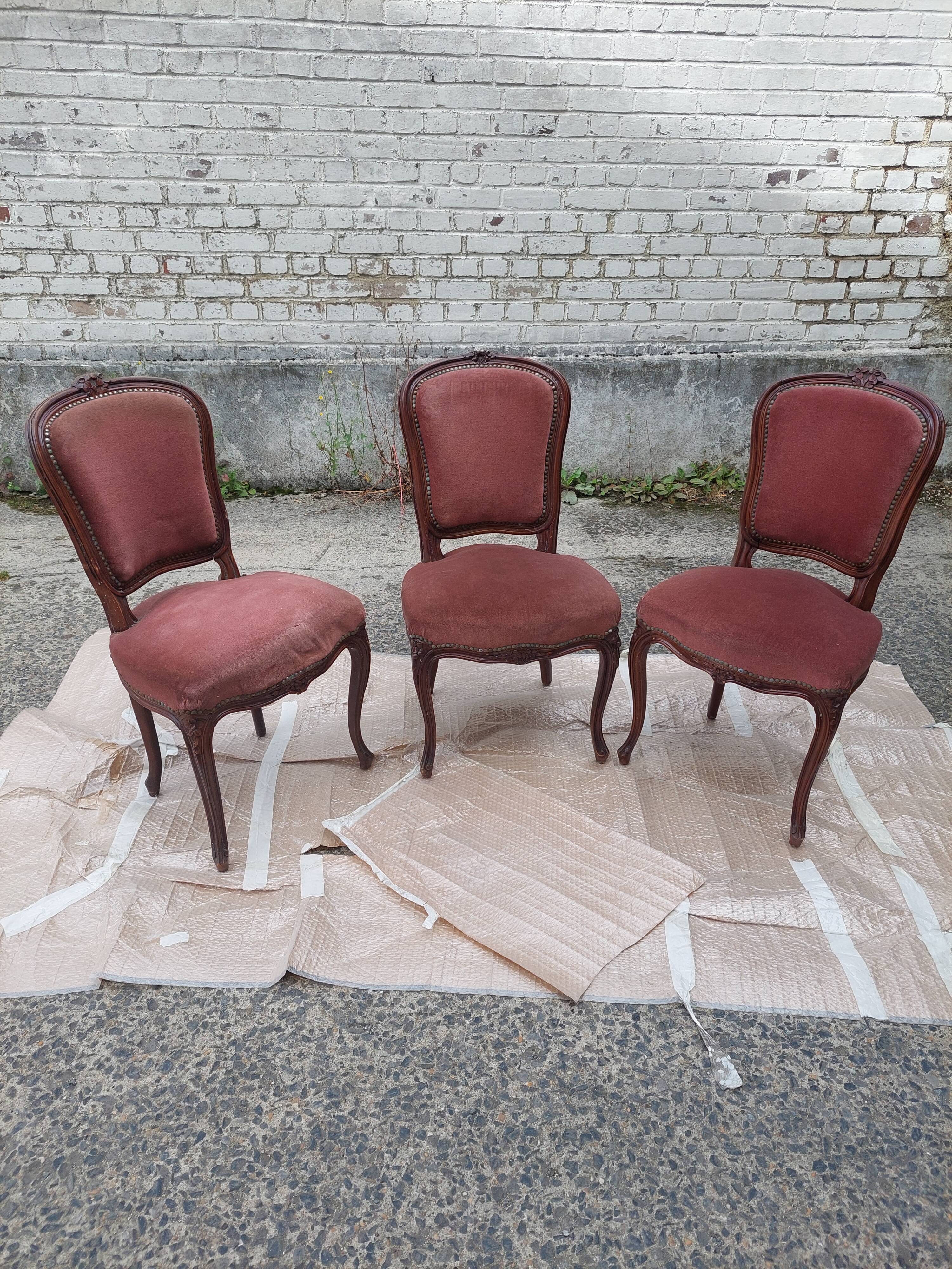 Set of 3 Louis Philippe style chair in walnut