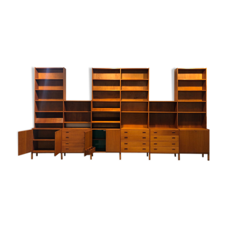Danish large modular teak shelving unit bookcase, 70s