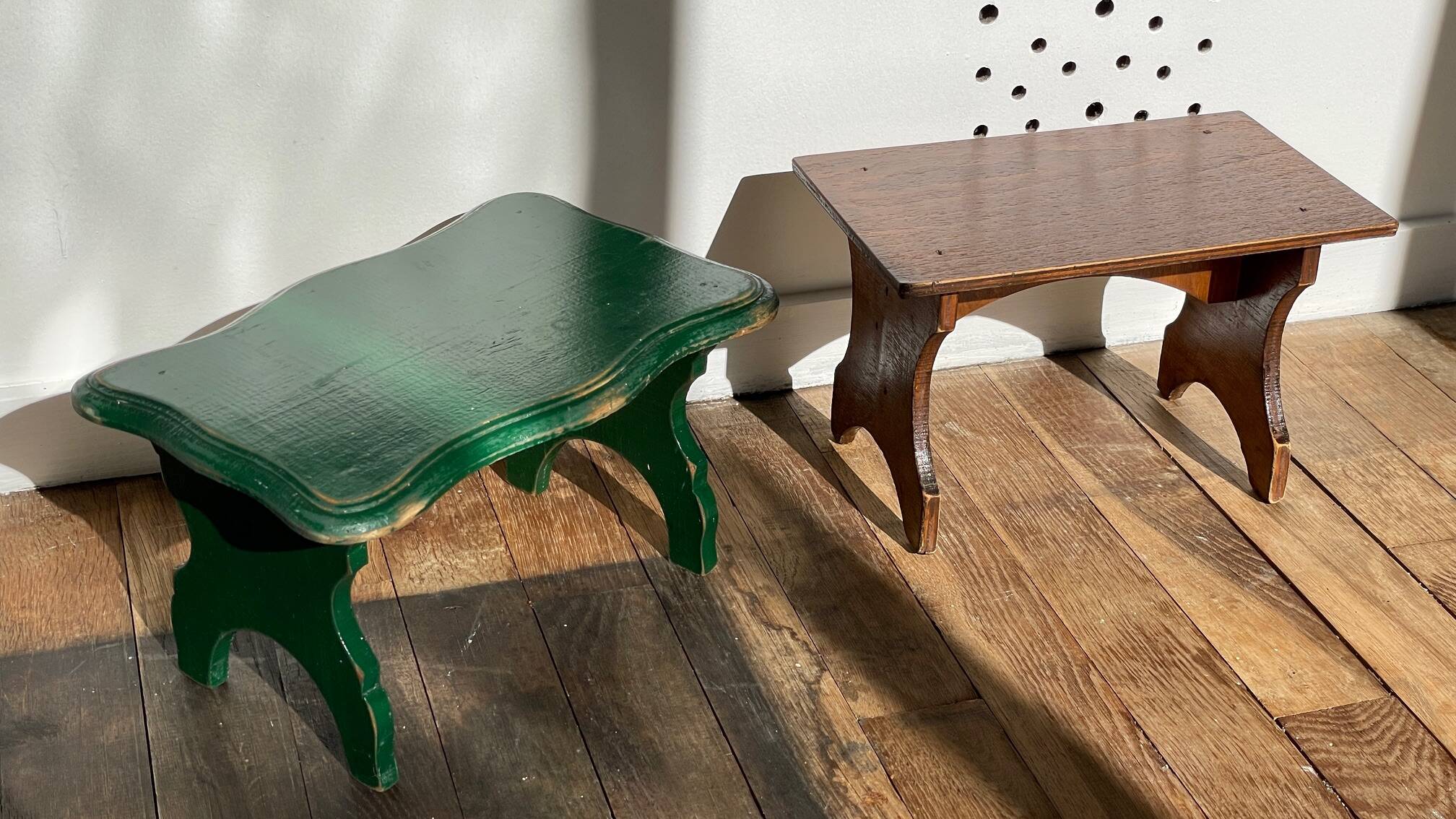2 vintage wooden bar stools