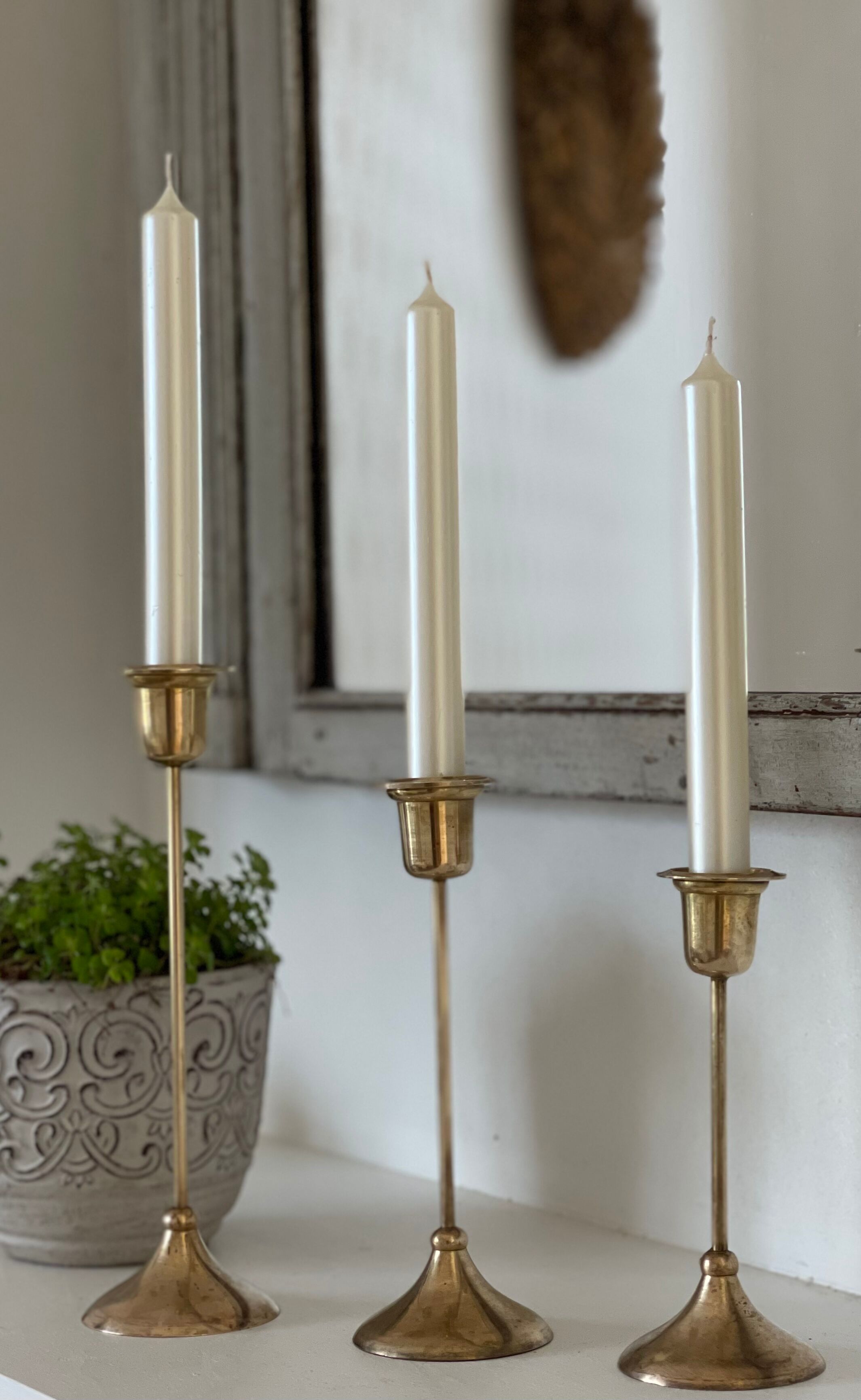 3 brass candle holders 1970