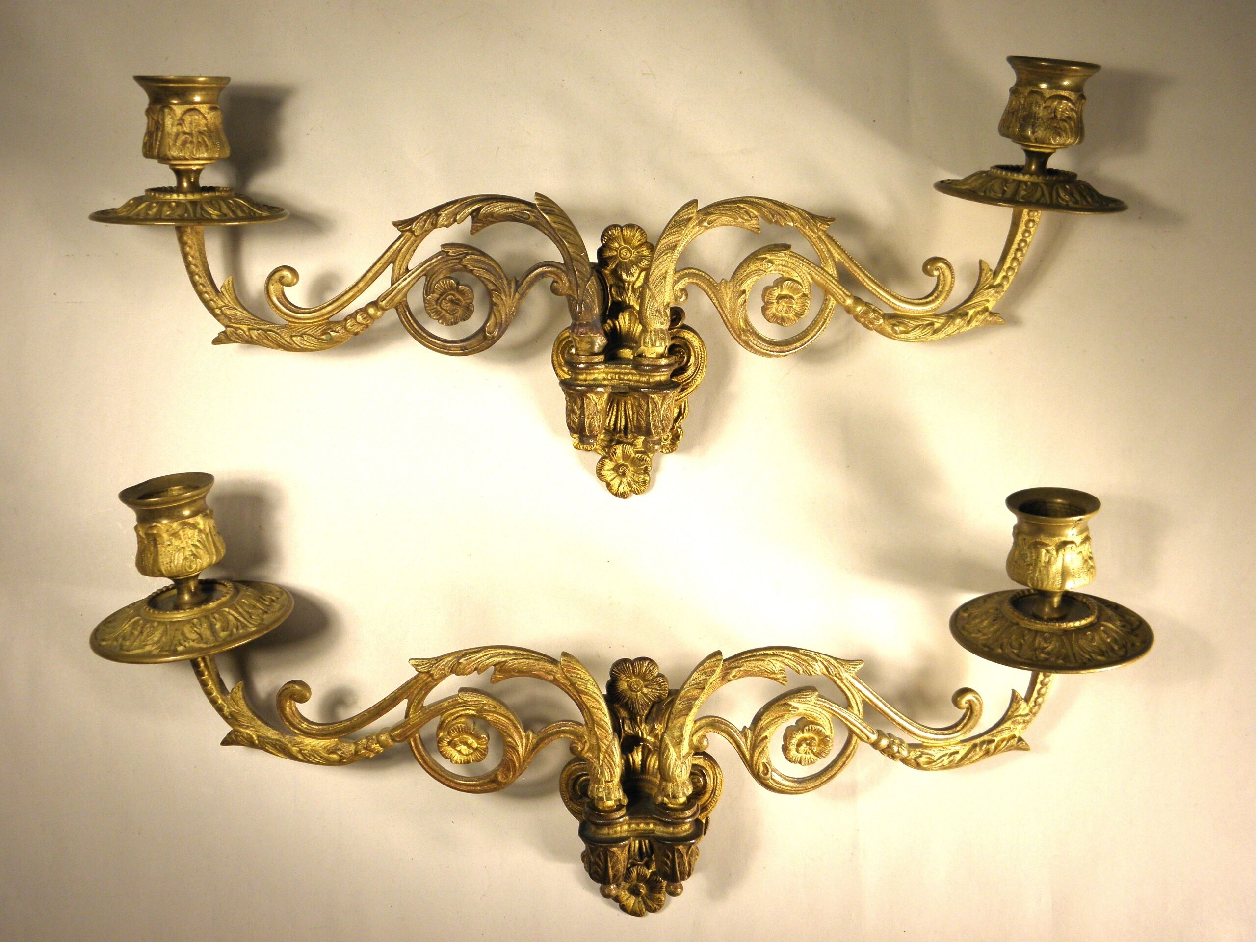 Pair of gilded brass chandeliers