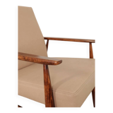 Scandinavian Lounge Chair Vege Leather Beige Classic Design Walnut Color Wo