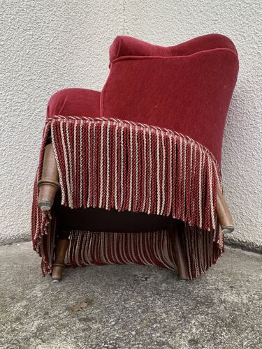 Fauteuil crapaud velours framboise