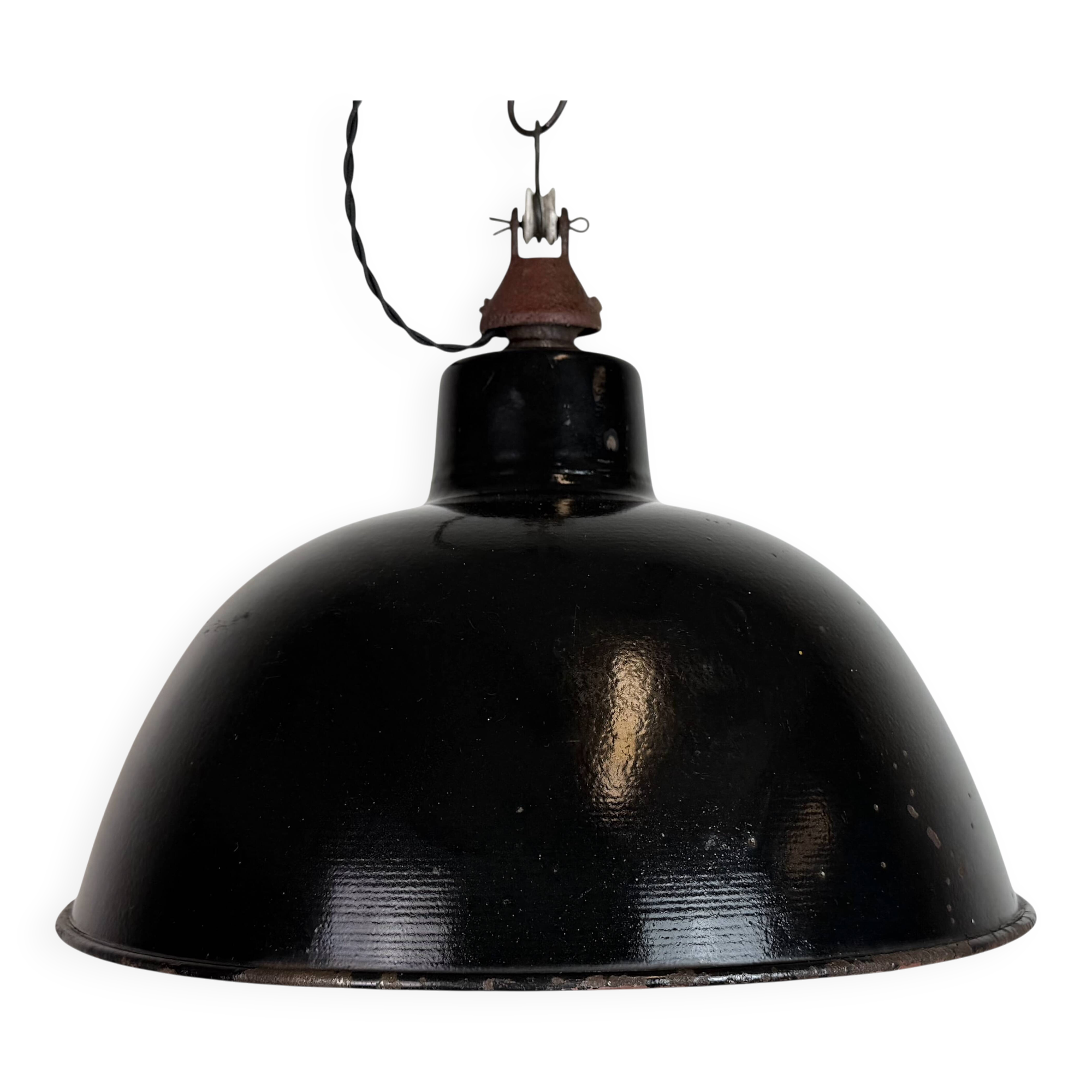 East German Black Enamel Factory Light by LBD Veb Leuchtenbau Dresden, 1950