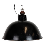 East German Black Enamel Factory Light by LBD Veb Leuchtenbau Dresden, 1950