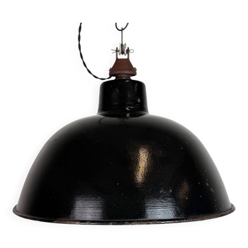 Lampe d'usine d'émail noir est-allemande par LBD Veb Leuchtenbau Dresden, 1950