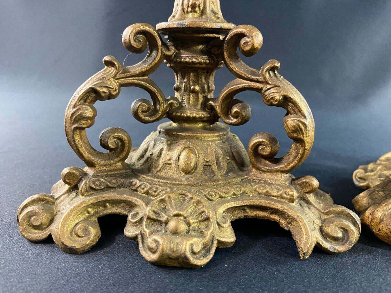 Pair of late 19th century Louis XIII Renaissance style spelter candlesticks