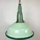 Industrial soviet green enamel pendant light with glass cover, 1960s