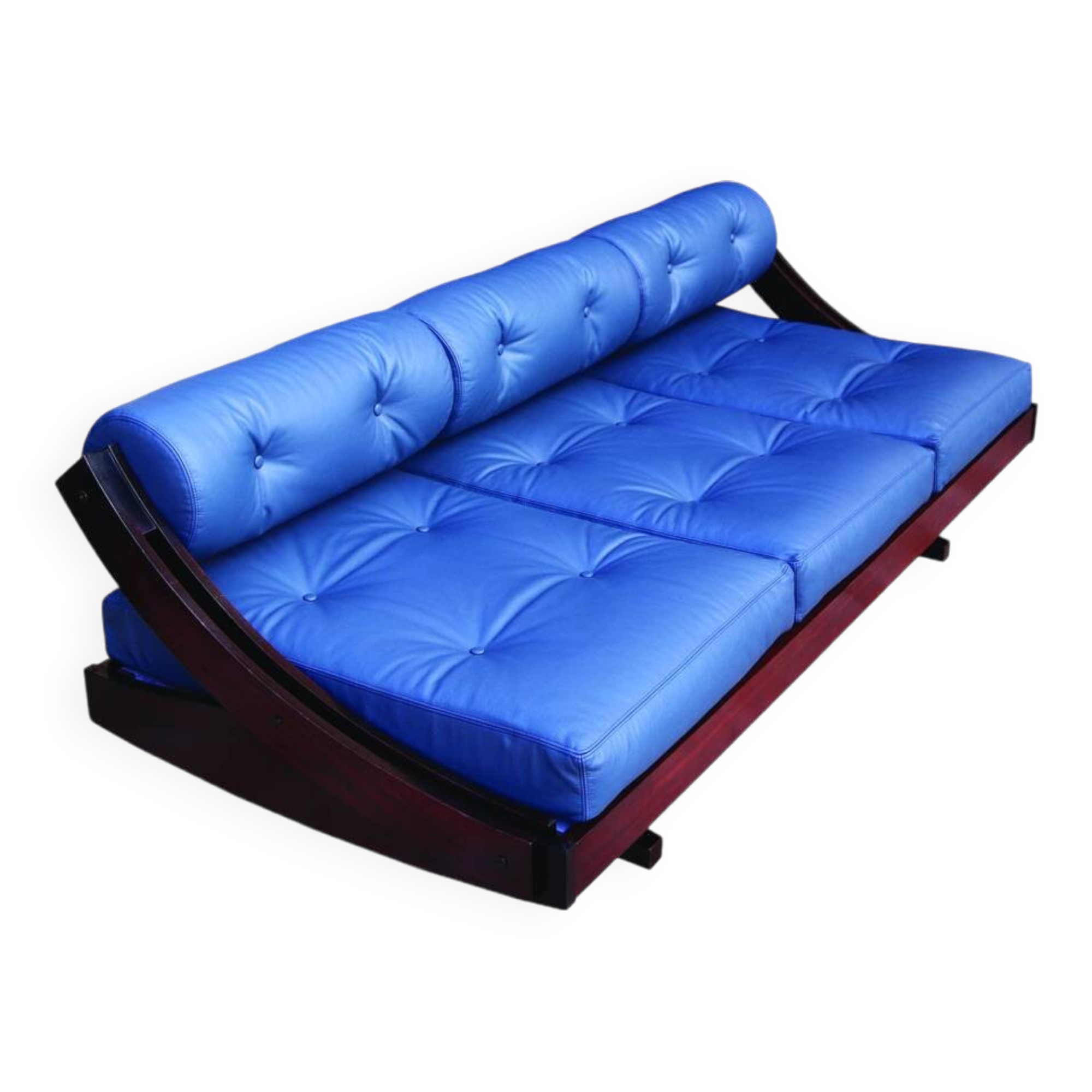 Canapé convertible Gianni Songia GS195 en cuir écossais Andrew Muirhead bleu, Italie 1963