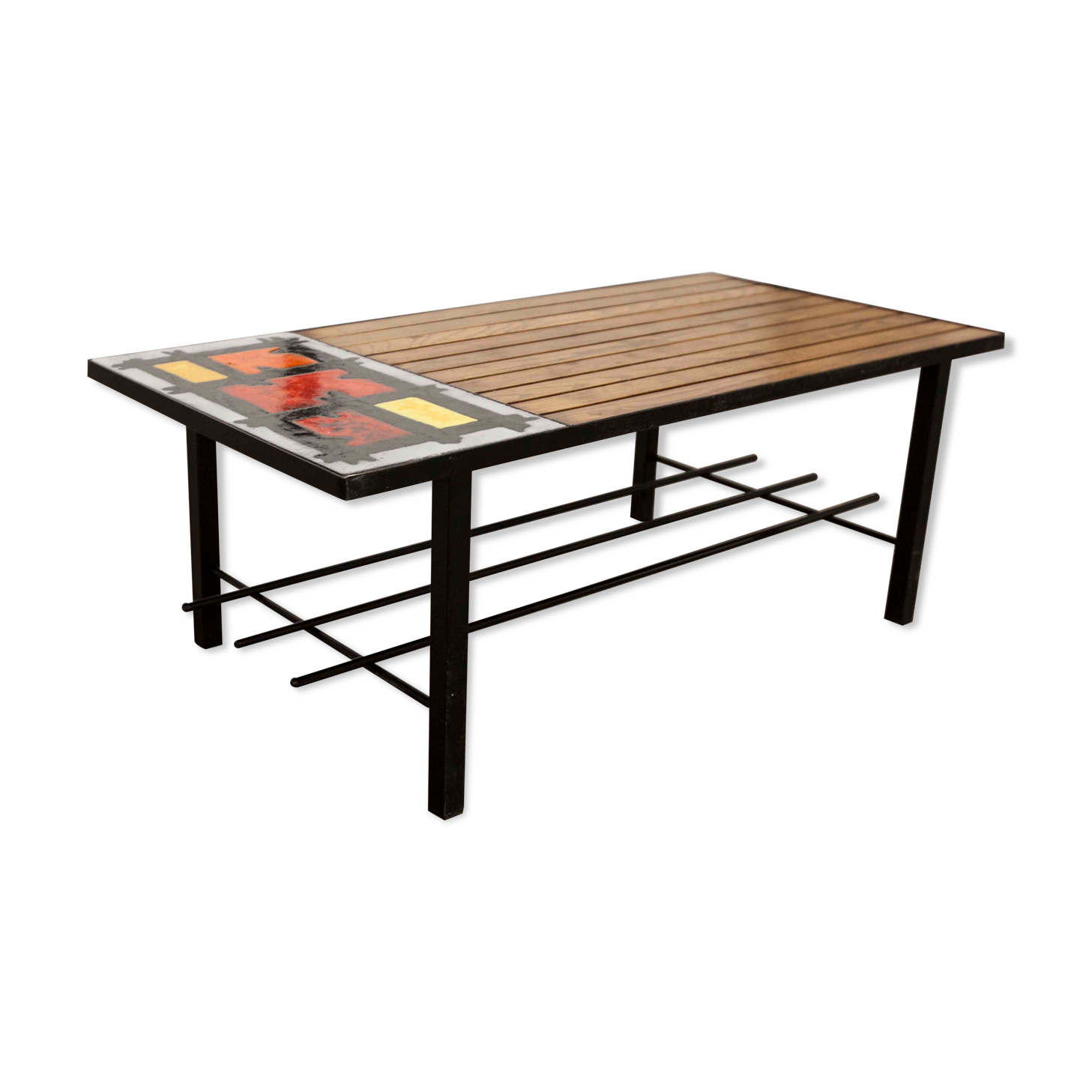 Coffee table teak enamelled lava stone 1965