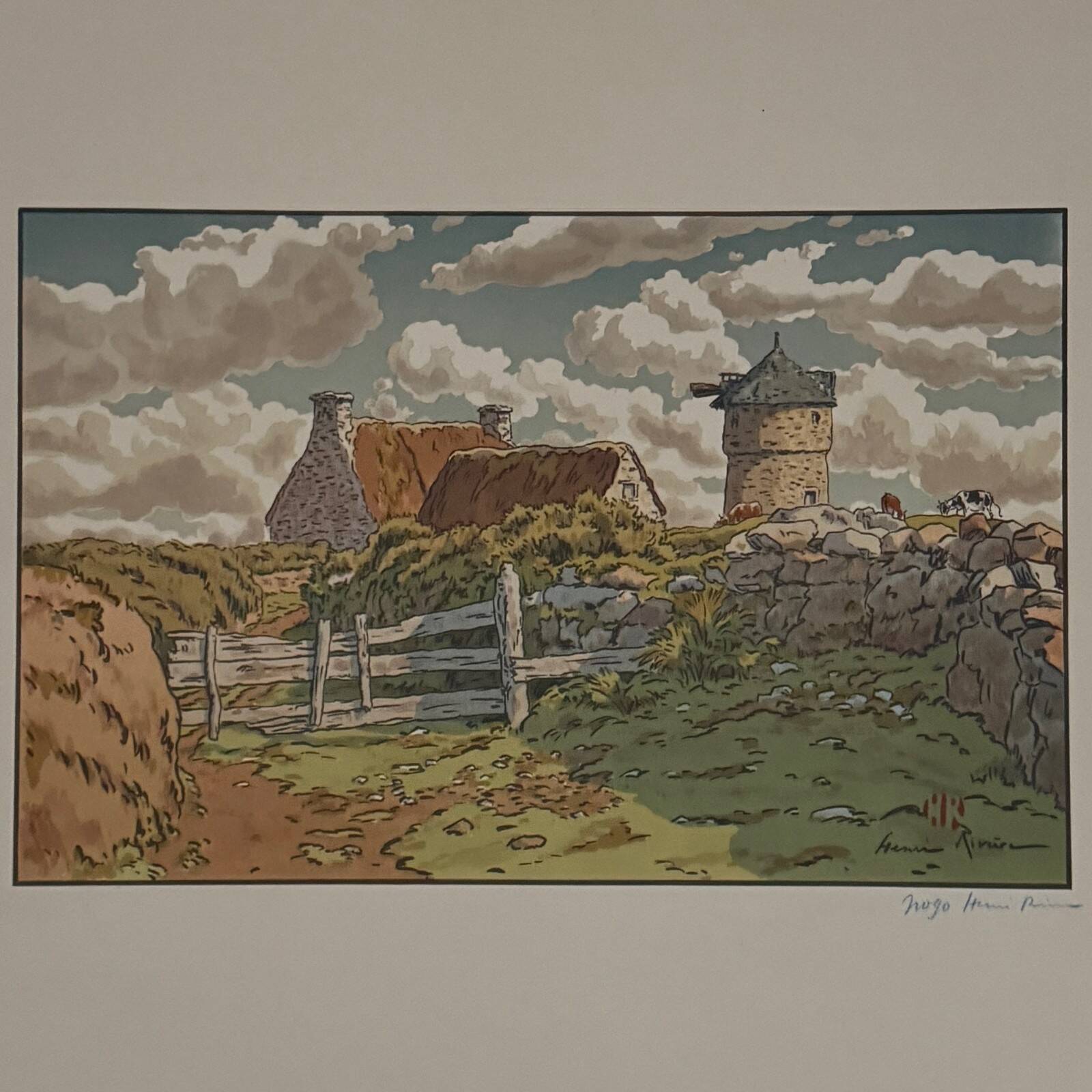 Lithograph by Henri Rivière, Old Mill in Loguivy