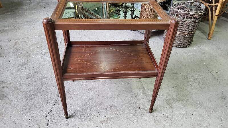 Table d'appoint ou desserte a miroir art deco en marqueterie