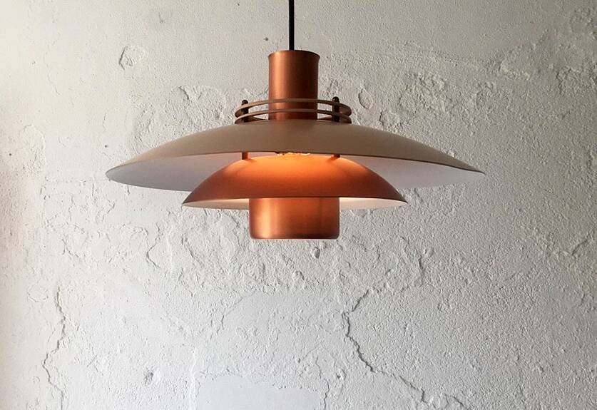 Pendant light in copper and beige layers, Denmark, 1960s.