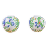 China circa 1900: pair of porcelain ball vases with birds and flowers