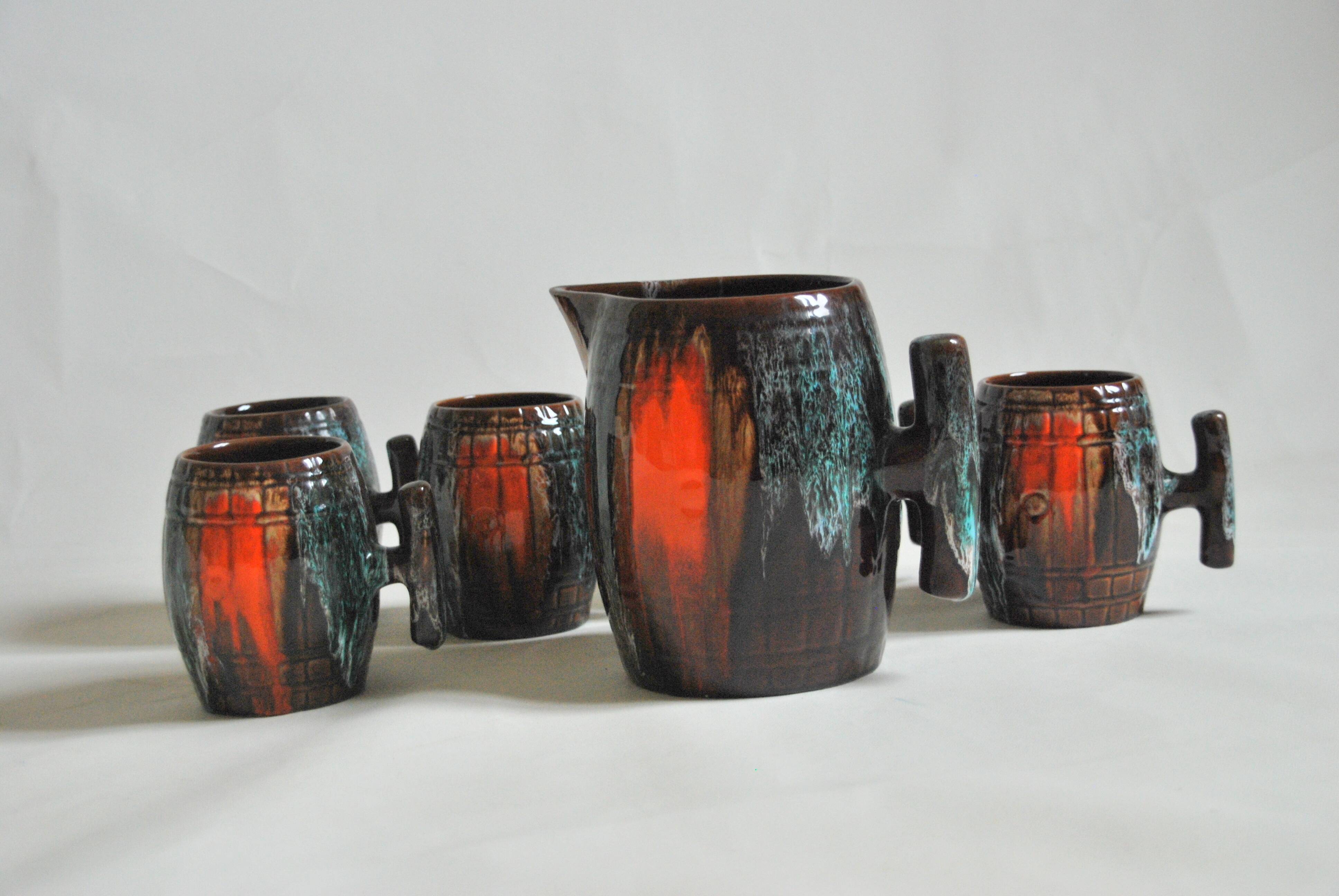 Ceramic orangeade service Vallauris 1950, vintage France