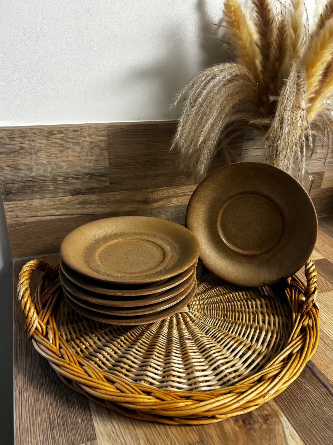 Set of 6 vintage brown saucers