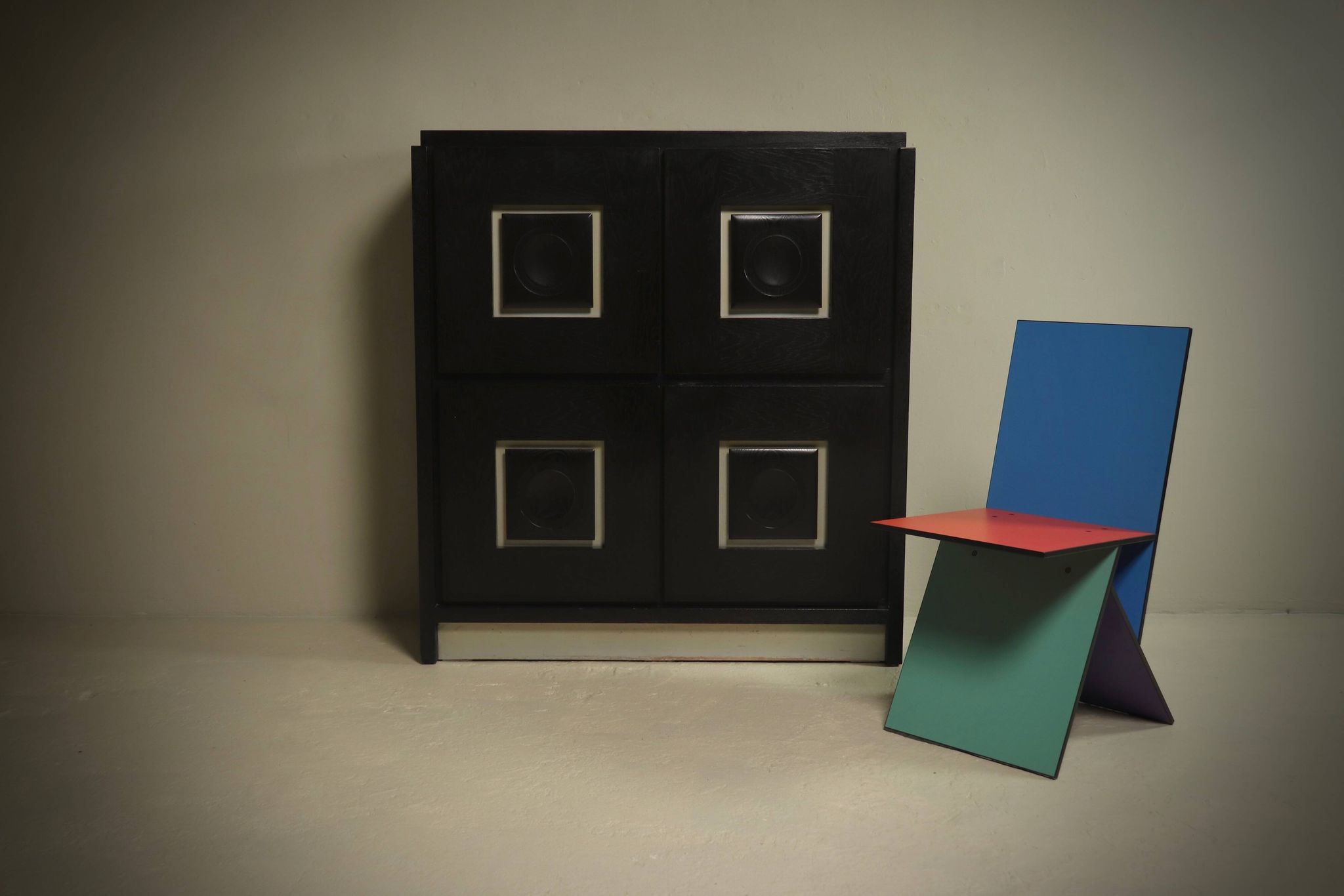 Brutalist Cabinet with Graphic Patterned Doors Belgium 1970s