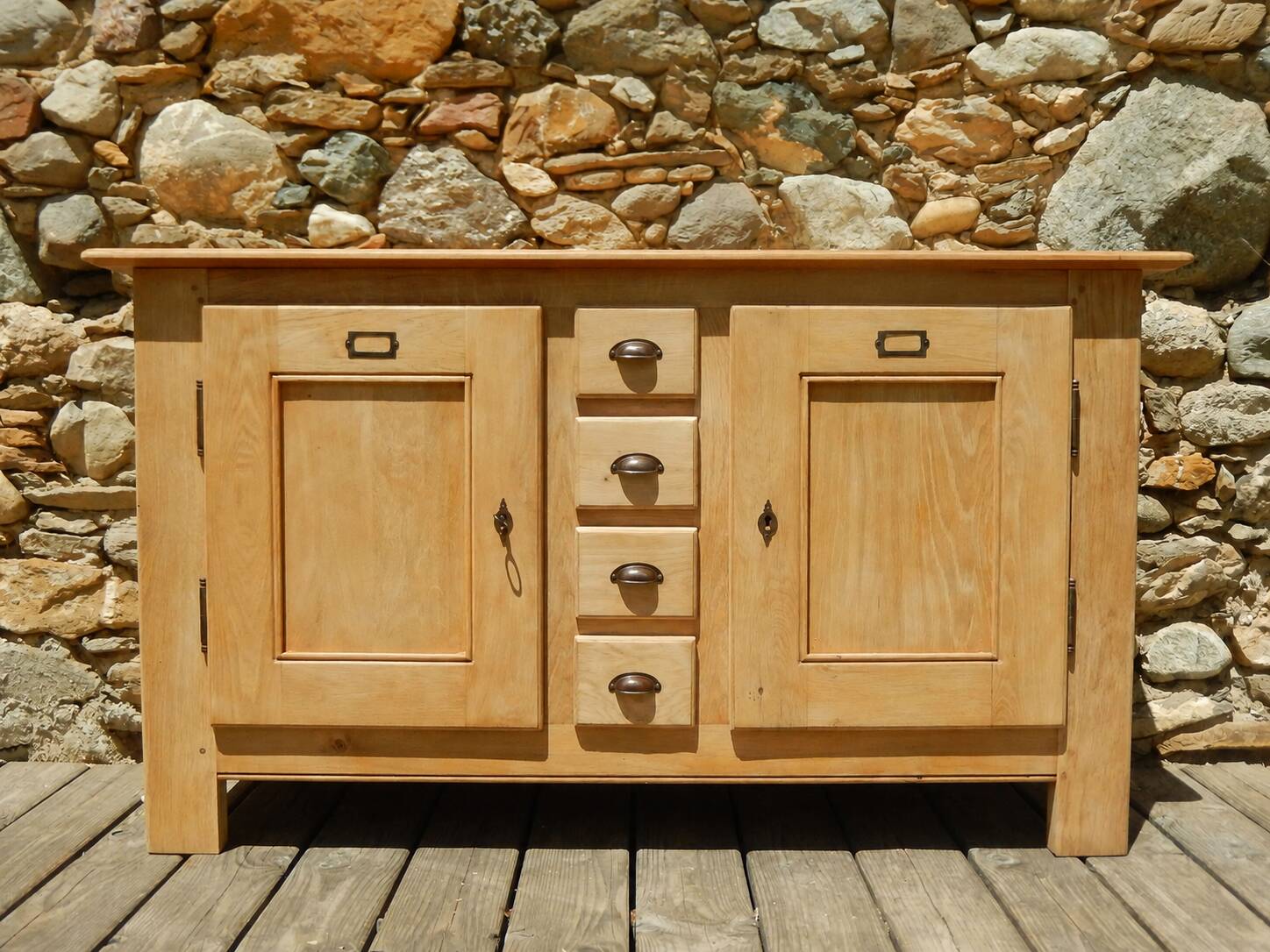 Old low sideboard / side unit / industrial furniture in solid ash