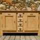 Old low sideboard / side unit / industrial furniture in solid ash