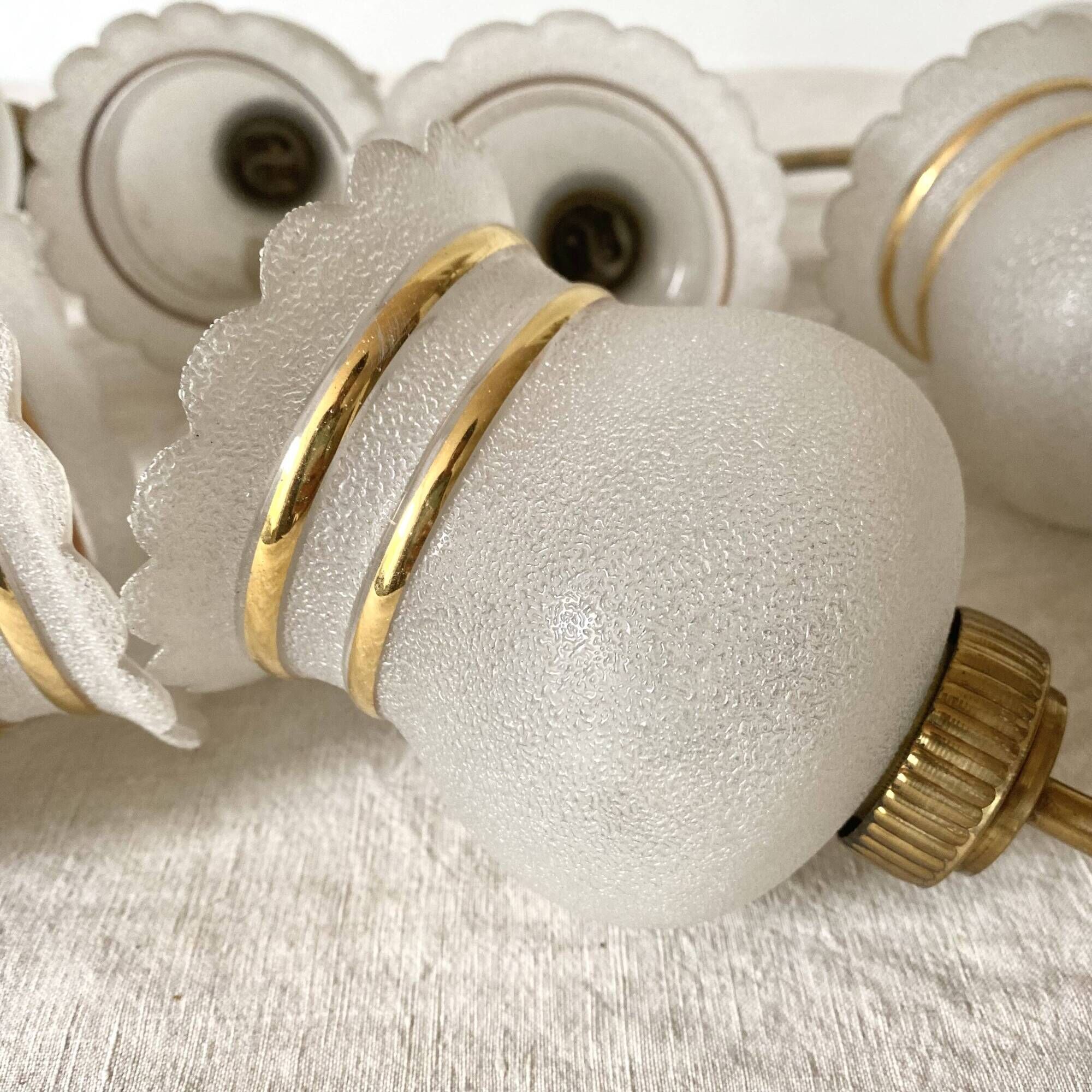 Set of 4 double wall lights in brass and frosted glass