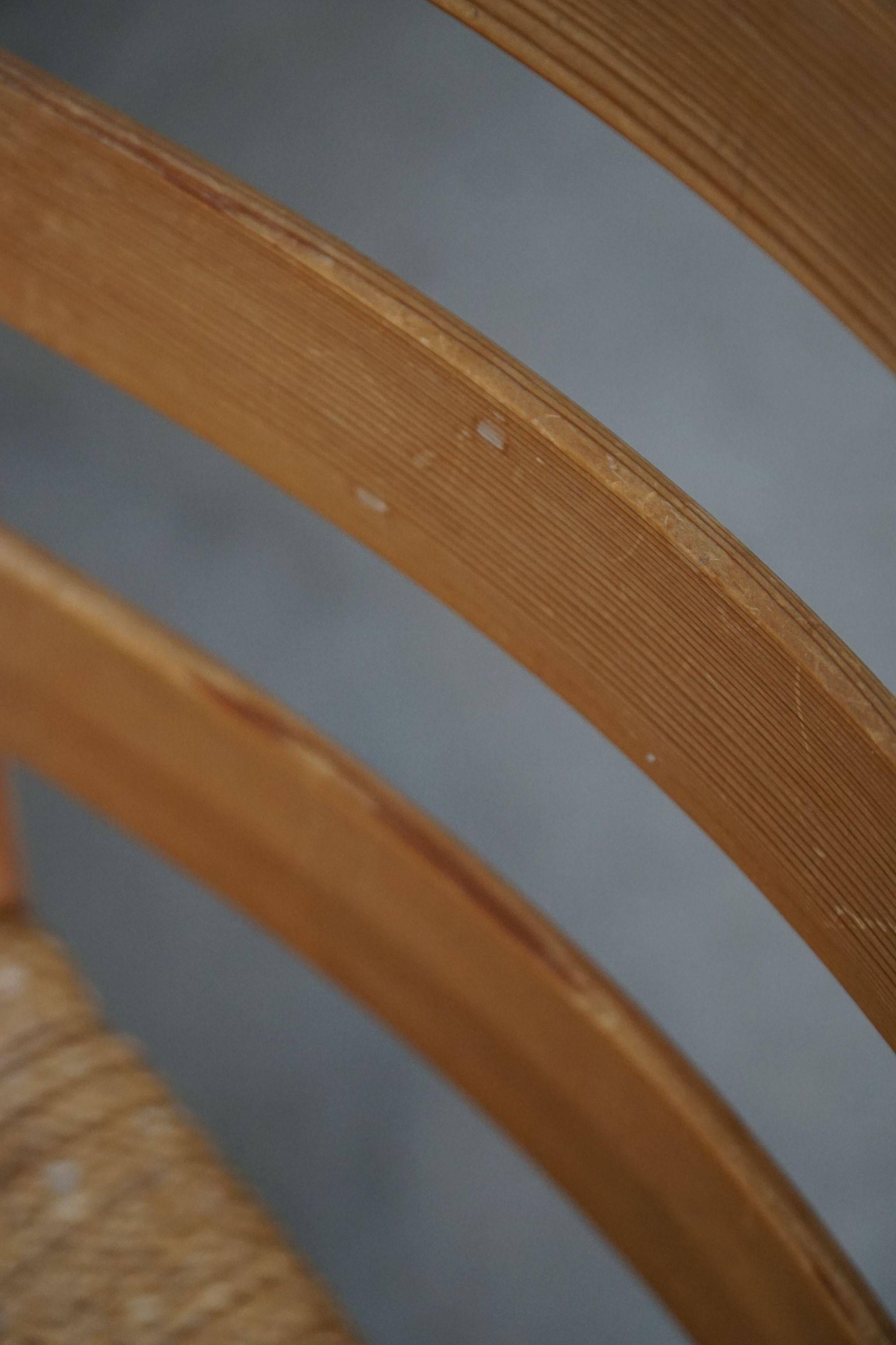 Set of 10 dining chairs in pine with sea grass seats, Danish design from the mid-20th century.