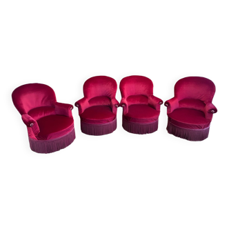 Suite of 4 Napoleon III style toad armchairs