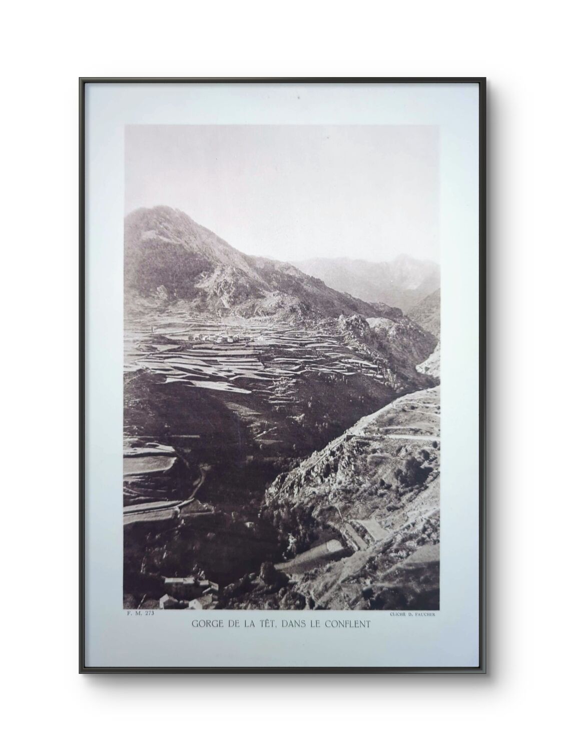 Gorge de la Têt, Pyrenees. Printed photo plate from 1937.