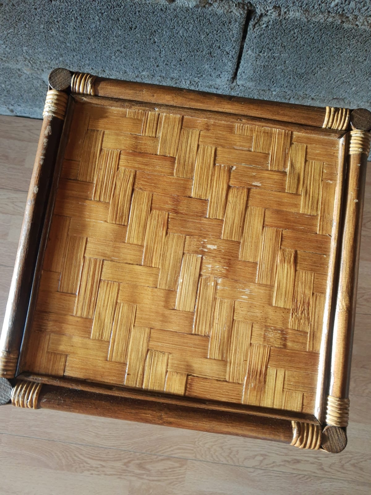 3-tier rattan and bamboo shelf from the 70s vintage