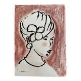 Signed painting in Indian ink and pastel, female portrait “study with a curl”