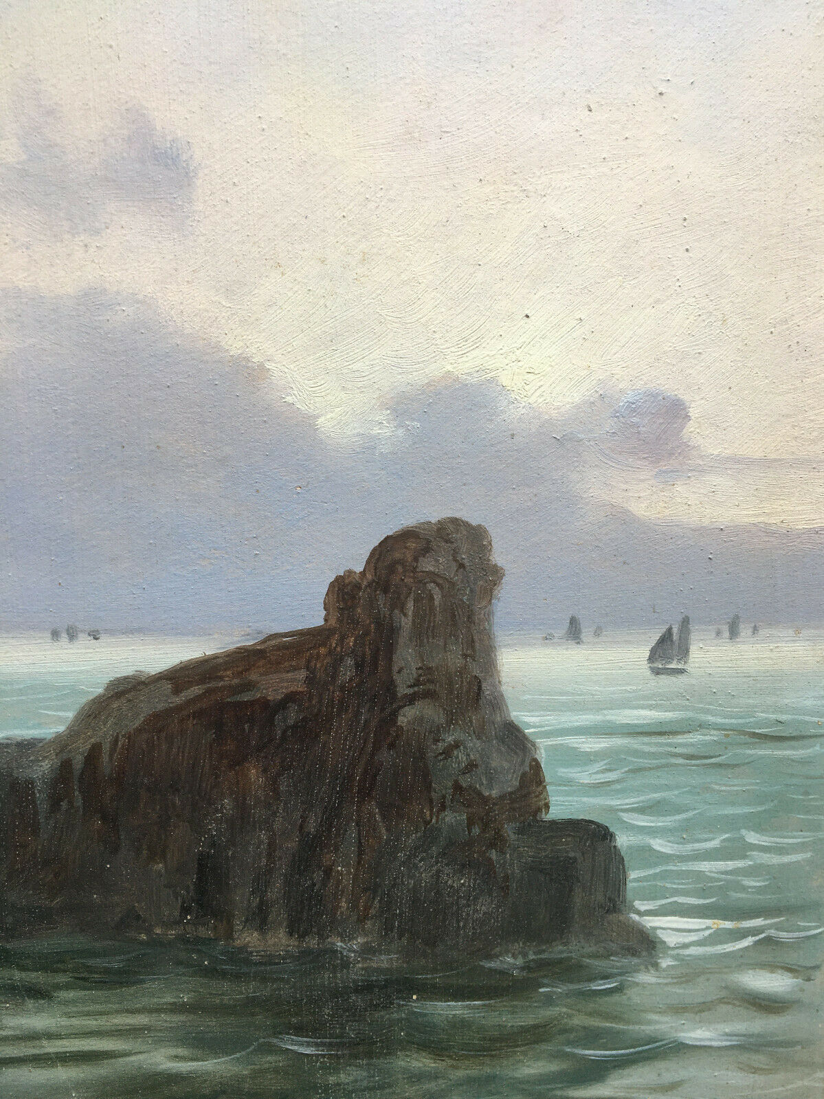 Magnificent painting HSC Marine Quiberon 1919 seaside Brittany sailboats