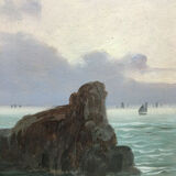 Magnificent painting HSC Marine Quiberon 1919 seaside Brittany sailboats