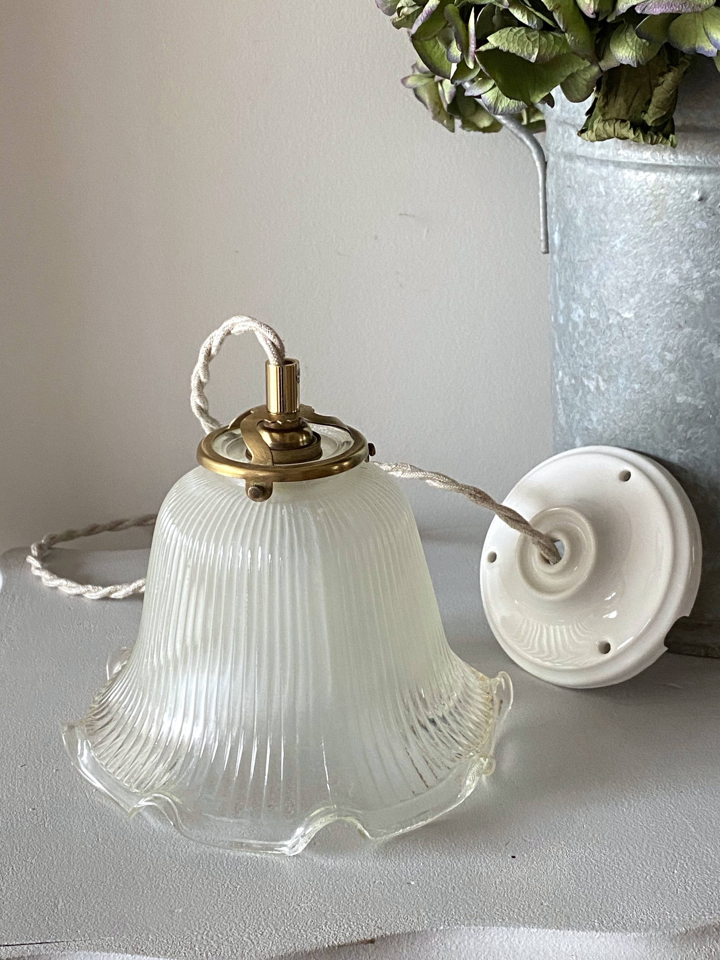 Holophane glass pendant light