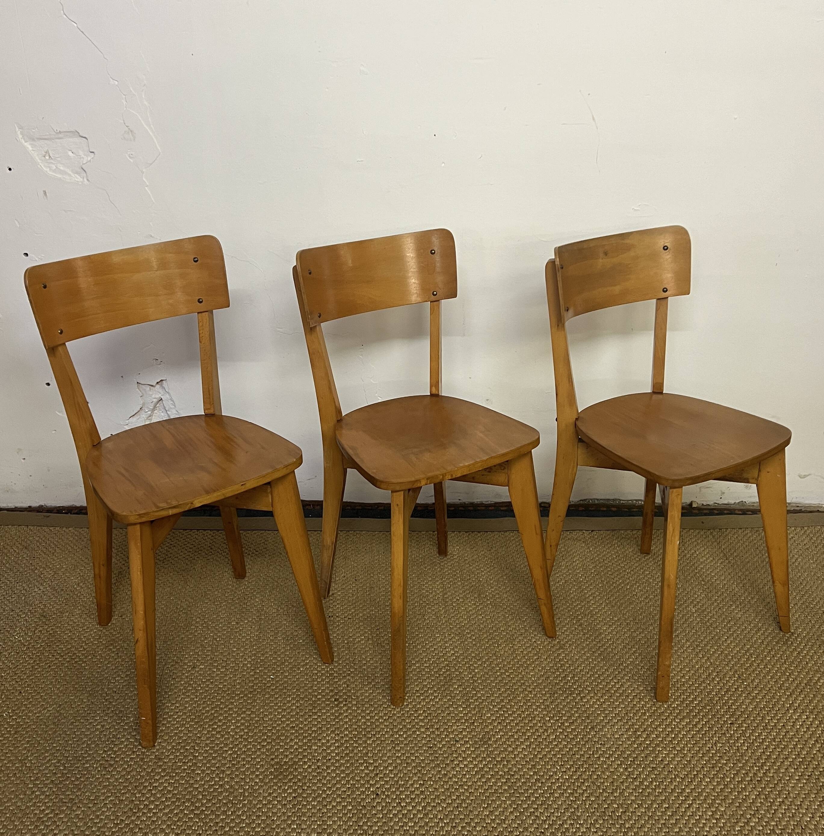 Set of 3 vintage wooden bistro chairs