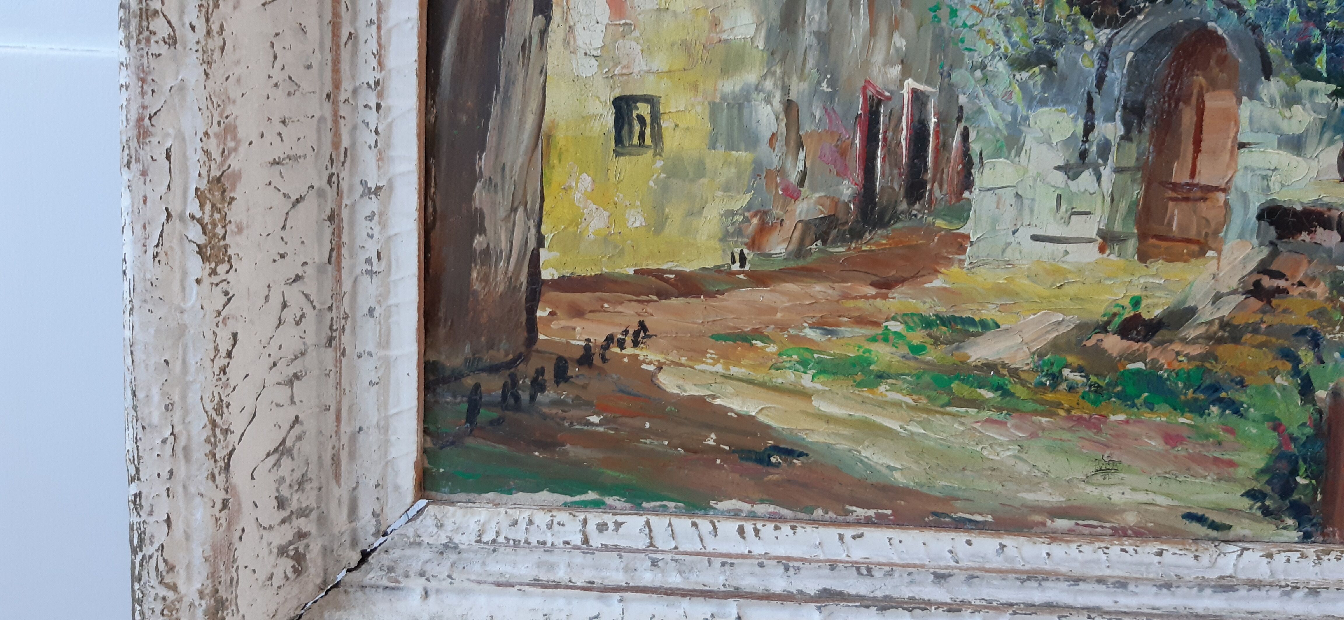 Oil on wood painting signed vintage