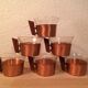 6 Scandinavian cups copper and teak Schott & Gen glass 70's