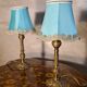 Paire de lampes chevet laiton et abat jour en satin 29x14