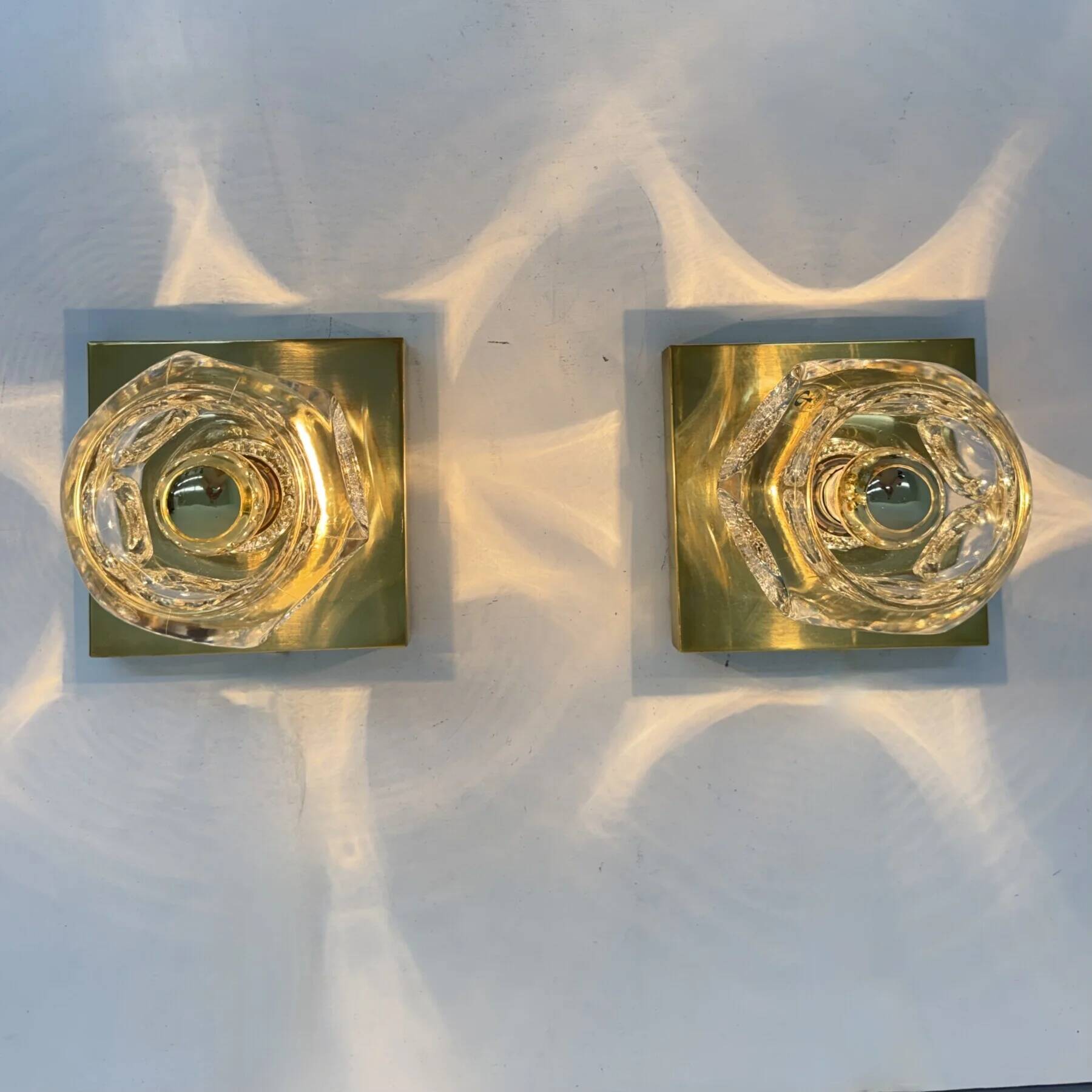 Pair of Peil & Putzler ice cube glass wall lamps, 1970s